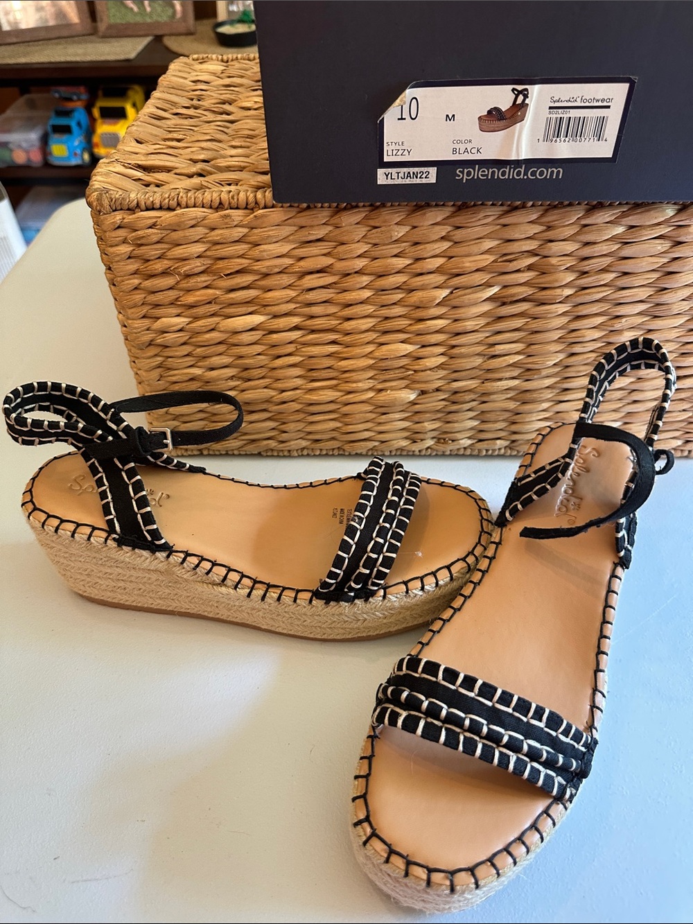 Splendid Lizzy Black and Natural Espadrille Platform Sandals